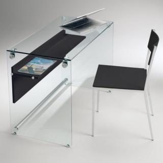 Bureau porte-ordinateur NAPOLI 1 étagère laminé gris ardoise opaque piètement verre transparent